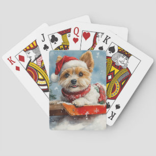 Biewer Terrier Hund im Schlitten Lass es schneien  Spielkarten