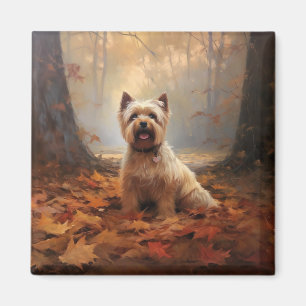 Biewer Terrier im Herbst Laubfall inspiriert Magnet