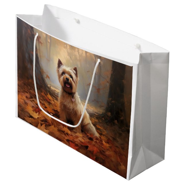Biewer Terrier im Herbst Leaves Fall Inspiriert Große Geschenktüte (Vorderseite Schrägansicht)