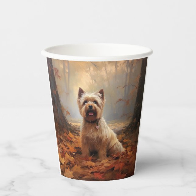 Biewer Terrier im Herbst Leaves Fall Inspiriert Pappbecher (Vorderseite)