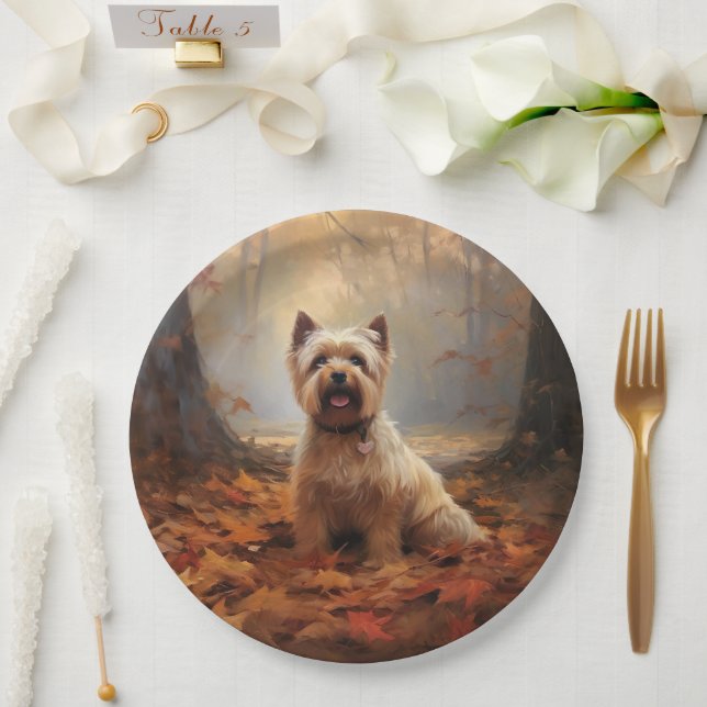 Biewer Terrier im Herbst Leaves Fall Inspiriert Pappteller (Hochzeit)