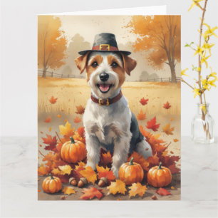 Biewer Terrier im Herbstlaub Thanksgiving Kunst Karte
