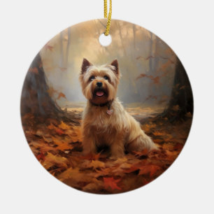 Biewer Terrier im Herbstlaubfall inspiriert Keramik Ornament
