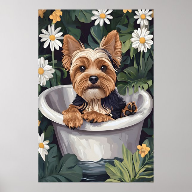 Biewer Terrier In Bathtub Poster, Funny Dog Poster (Vorne)