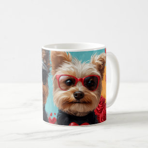 Biewer Terrier mit Herz-Rose Valentinstag Kaffeetasse