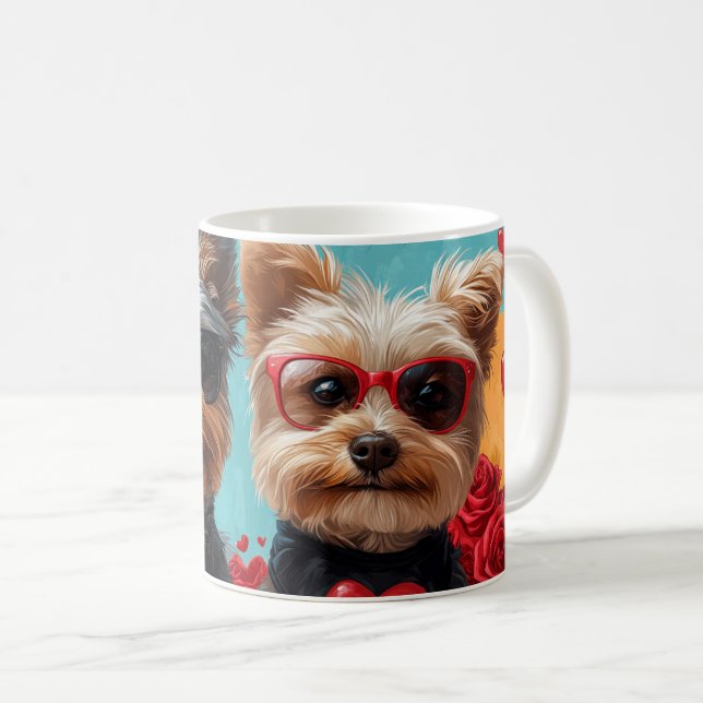 Biewer Terrier mit Herz-Rose Valentinstag Kaffeetasse (VorderseiteRechts)