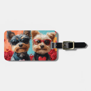 Biewer Terrier mit Herz Rosen Valentinstag Gepäckanhänger
