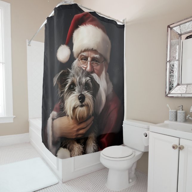 Biewer Terrier mit Weihnachtsfeiern Duschvorhang (Beispiel)