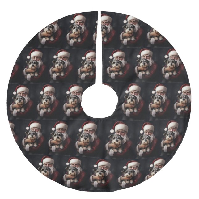 Biewer Terrier mit Weihnachtsfeiern Polyester Weihnachtsbaumdecke (Vorderseite)