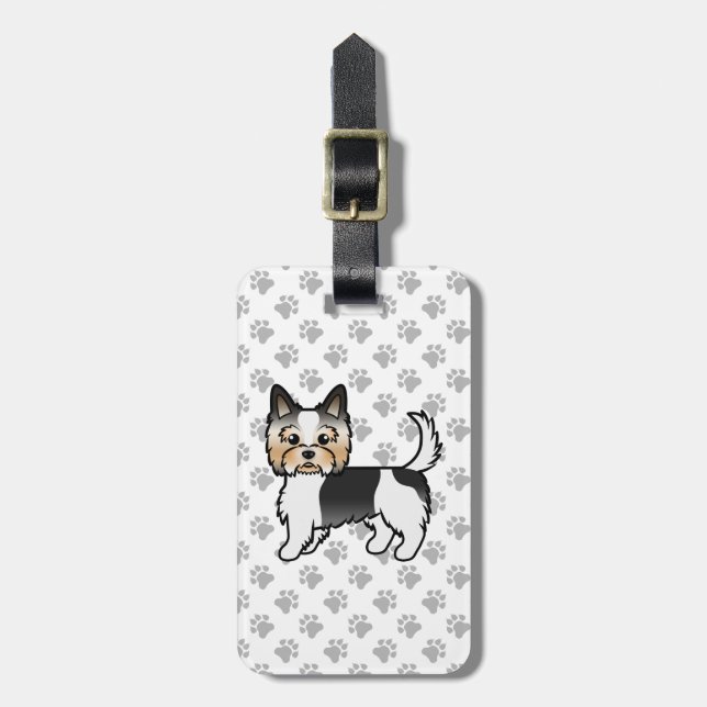 Biewer Terrier Niedlich Cartoon Dog & Custom Text Gepäckanhänger (Vorderseite vertikal)