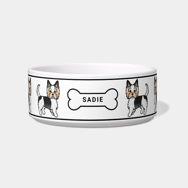 Biewer Terrier Niedliche Cartoon Hunde mit Knochen Napf (Vorderseite)