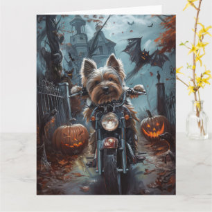 Biewer Terrier Riding Motorrad Halloween Beängstig Karte