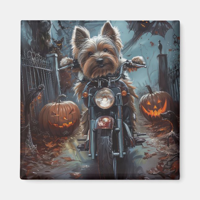 Biewer Terrier Riding Motorrad Halloween Beängstig Magnet (Vorne)