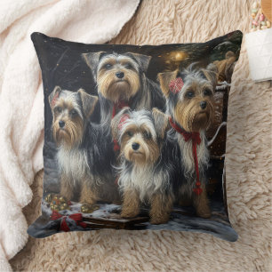 Biewer Terrier Schnee Schlitten Weihnachten Dekora Kissen