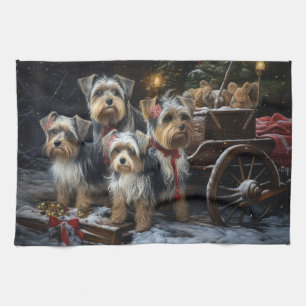 Biewer Terrier Schnee Schlitten Weihnachtsdekorati Geschirrtuch