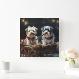 Biewer Terrier Schnee Schlitten Weihnachtsdekorati Quadratische Wanduhr