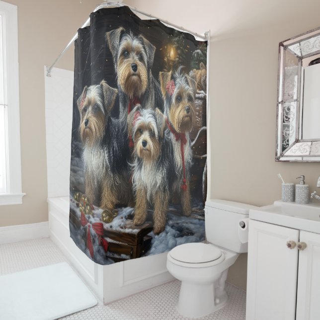 Biewer Terrier Snowy Sleigh Weihnachtsdekor Duschvorhang (Beispiel)
