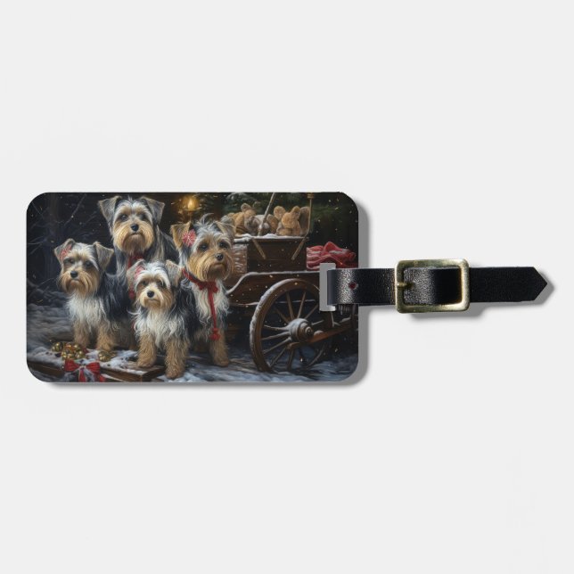 Biewer Terrier Snowy Sleigh Weihnachtsdekor Gepäckanhänger (Vorderseite horizontal)