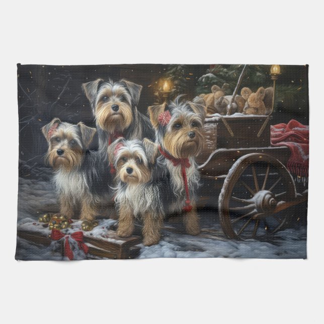 Biewer Terrier Snowy Sleigh Weihnachtsdekor Geschirrtuch (Horizontal)