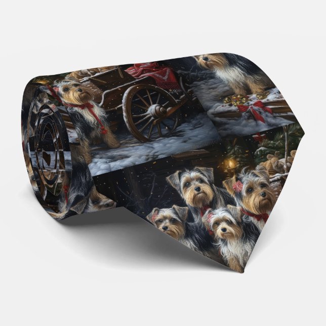 Biewer Terrier Snowy Sleigh Weihnachtsdekor Krawatte (Gerollt)