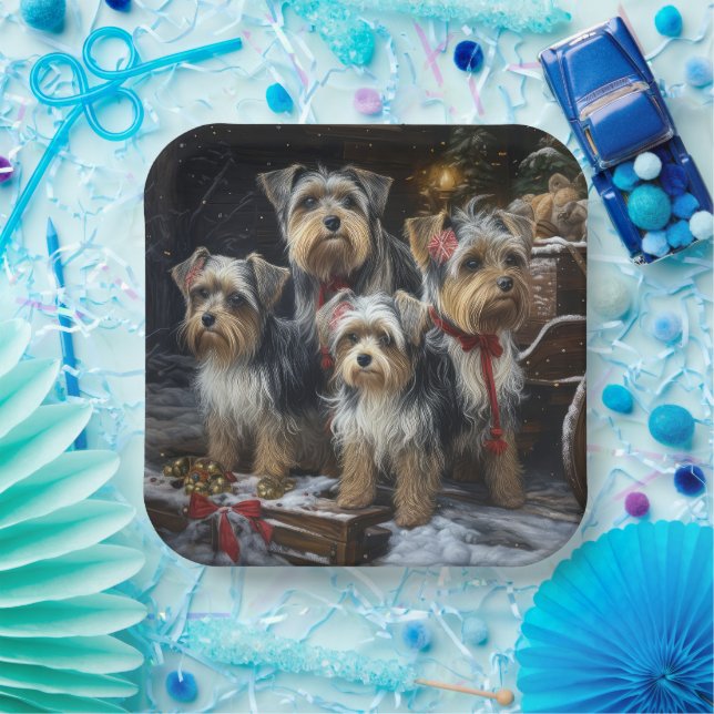 Biewer Terrier Snowy Sleigh Weihnachtsdekor Pappteller (Party)