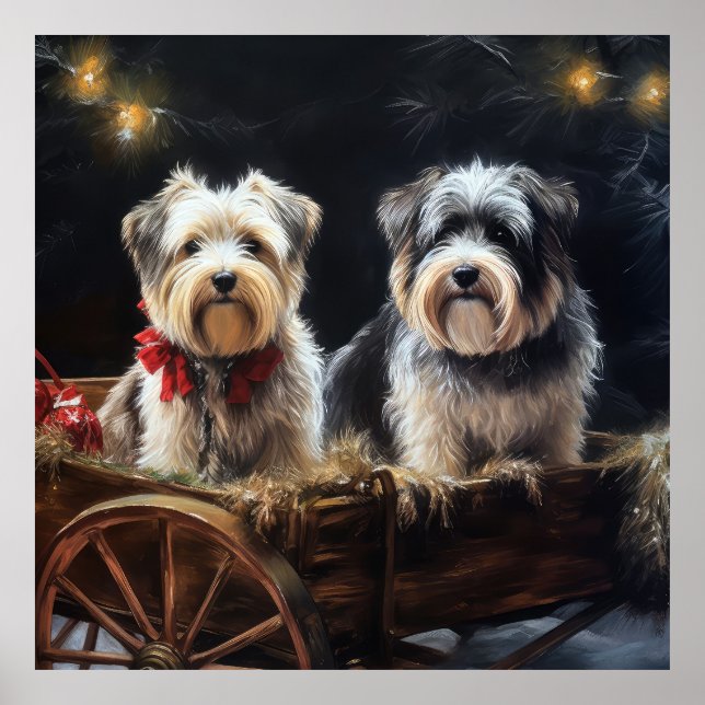 Biewer Terrier Snowy Sleigh Weihnachtsdekor Poster (Vorne)