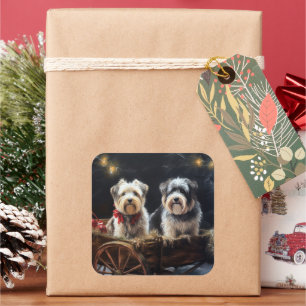 Biewer Terrier Snowy Sleigh Weihnachtsdekor Quadratischer Aufkleber