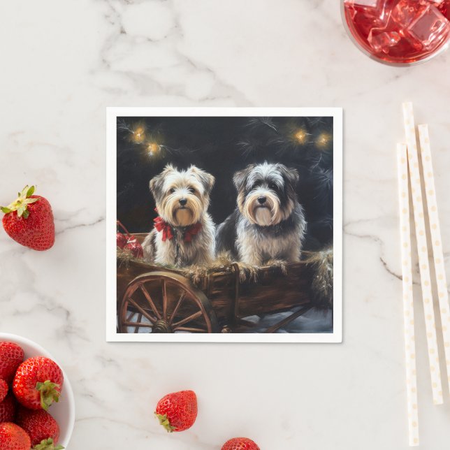 Biewer Terrier Snowy Sleigh Weihnachtsdekor Serviette (Beispiel)