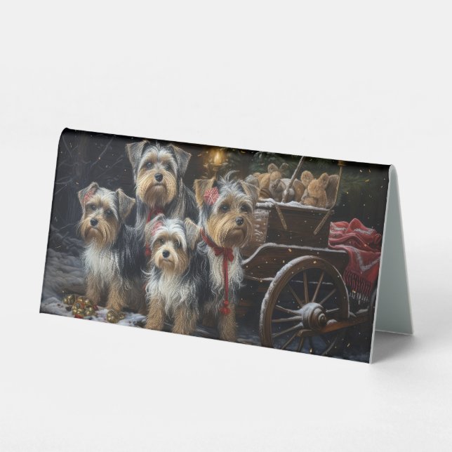 Biewer Terrier Snowy Sleigh Weihnachtsdekor Tischaufsteller (Vorderseite)