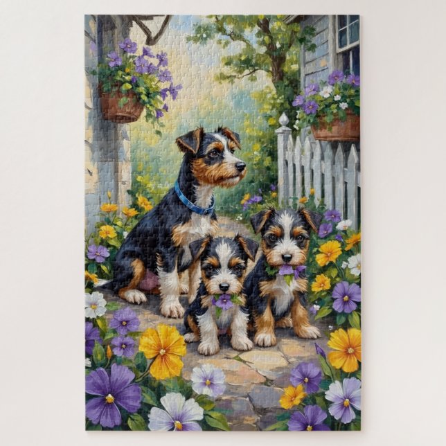 Biewer Terrier Stiefmütterchen-Gartenkunst (Vertikal)