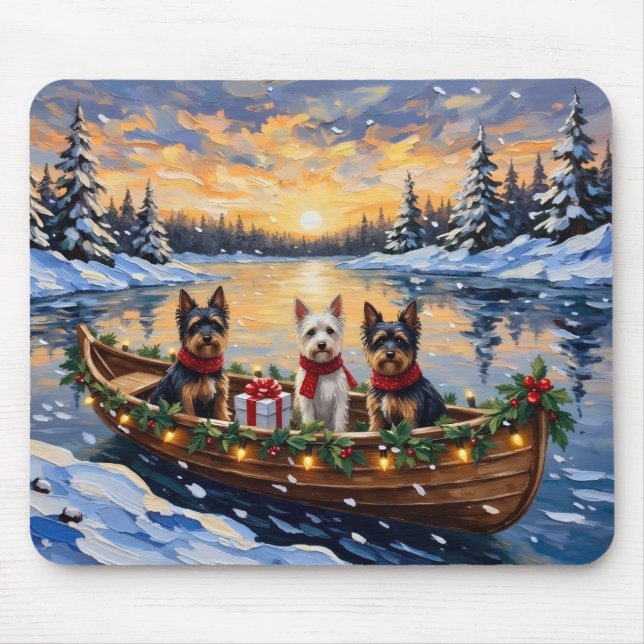 Biewer Terrier Weihnachtsboot Urlaub Mousepad (Vorne)