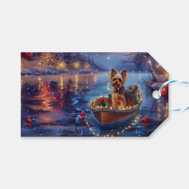 Biewer Terrier Weihnachtsfeiertage Geschenkanhänger (Vorderseite (Horizontal))