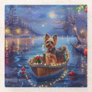 Biewer Terrier Weihnachtsfeiertage Glasuntersetzer