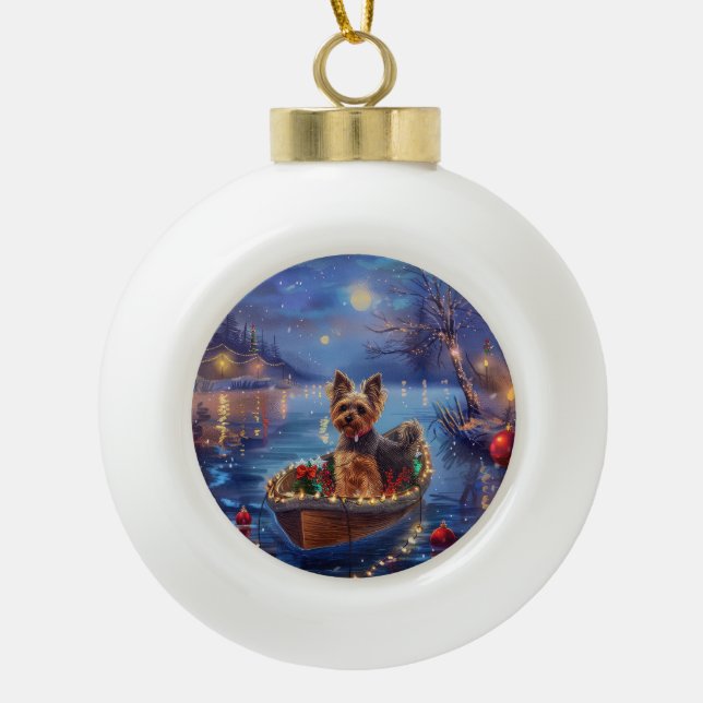 Biewer Terrier Weihnachtsfeiertage Keramik Kugel-Ornament (Vorderseite)