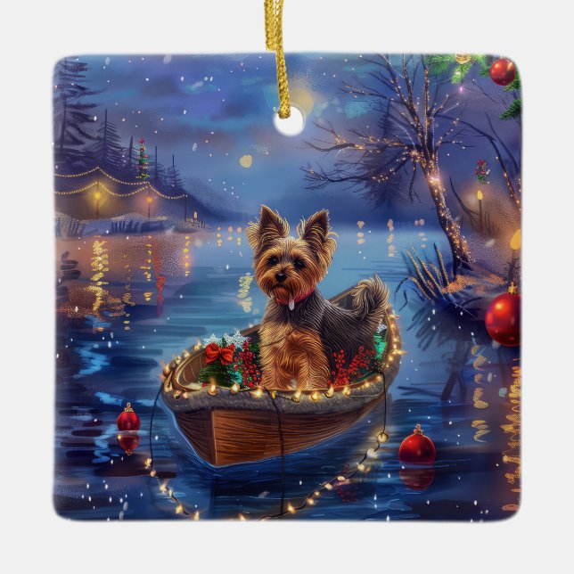 Biewer Terrier Weihnachtsfeiertage Keramikornament (Vorderseite)