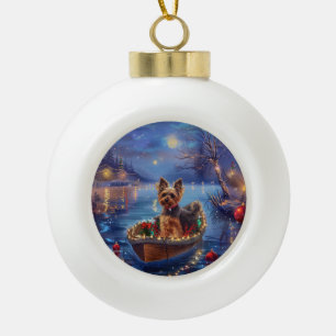 Biewer Terrier Weihnachtsfest Reise Keramik Kugel-Ornament