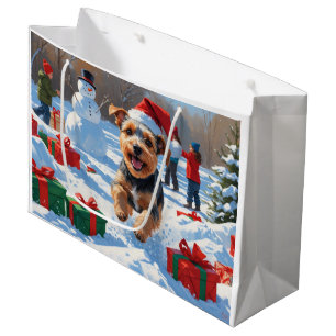 Biewer Terrier Weihnachtsfest Schnee Szene Große Geschenktüte