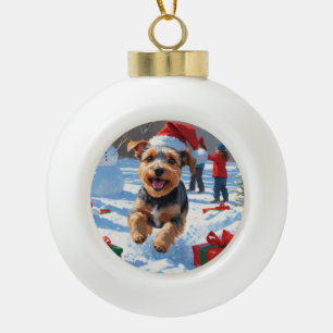 Biewer Terrier Weihnachtsfest Schnee Szene Keramik Kugel-Ornament