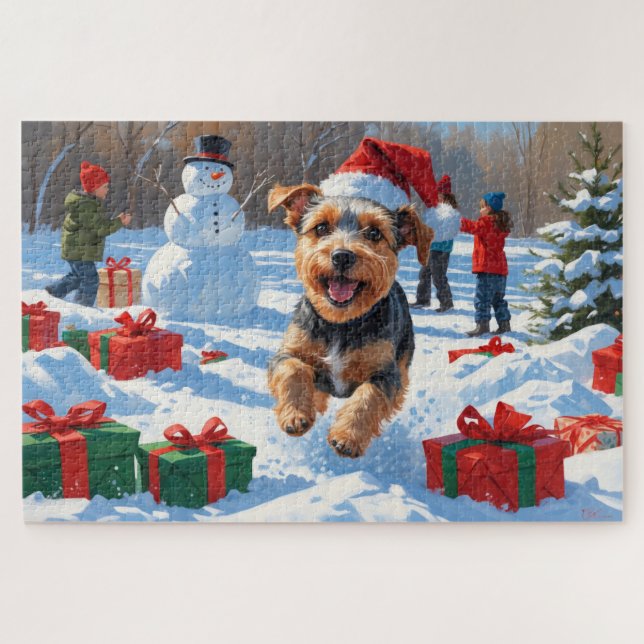 Biewer Terrier Weihnachtsfest-Schneeszene (Horizontal)