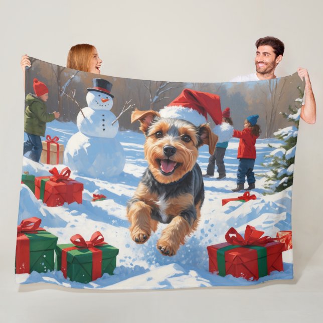 Biewer Terrier Weihnachtsfest-Schneeszene Fleecedecke (Beispiel)