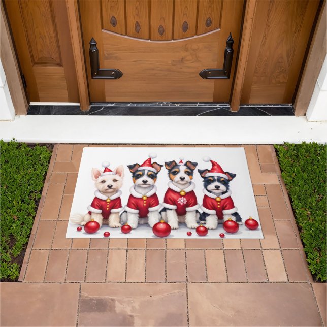 Biewer Terrier Weihnachtskleid Santa Hut Fußmatte (Außenbereich)