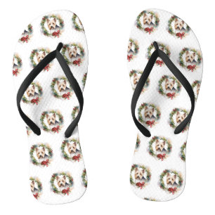 Biewer Terrier Weihnachtskranz Festlicher Hund Flip Flops