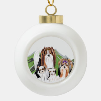 Biewer Terrier Weihnachtsschmuck Keramik Kugel-Ornament
