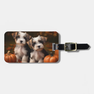 Biewer Terrier Welpe Herbstfreude Kürbis Gepäckanhänger