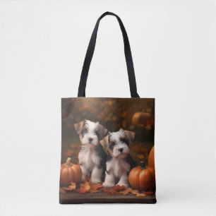 Biewer Terrier Welpe Herbstfreude Kürbis Tasche
