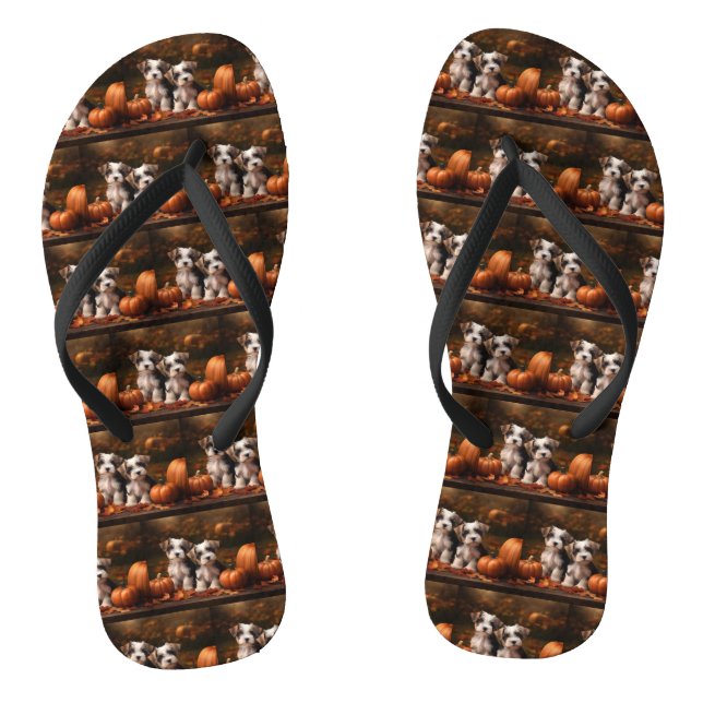 Biewer Terrier Welppy Autumn Delight Pumpkin Flip Flops (Fußbett)
