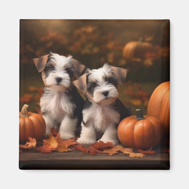 Biewer Terrier Welppy Autumn Delight Pumpkin Magnet (Vorne)