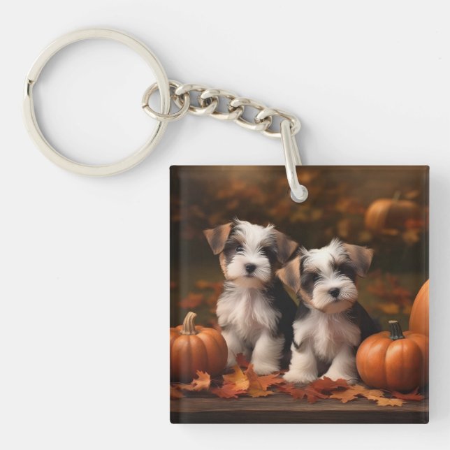 Biewer Terrier Welppy Autumn Delight Pumpkin Schlüsselanhänger (Vorderseite)
