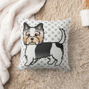 Biewer Terrier Yorkie Niedlich Cartoon Dog & Paws Kissen