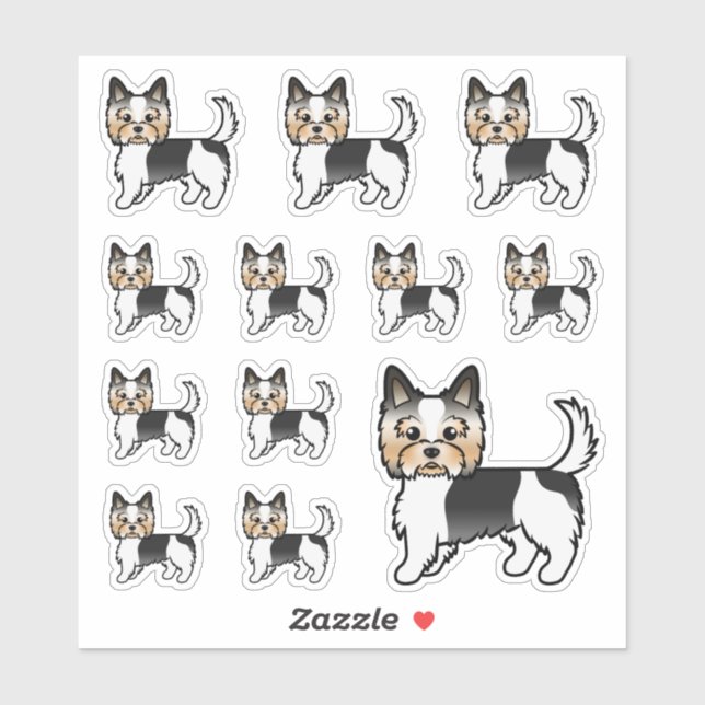 Biewer Terrier Yorkshire Terrier Niedlich Cartoon  Aufkleber (Blatt)